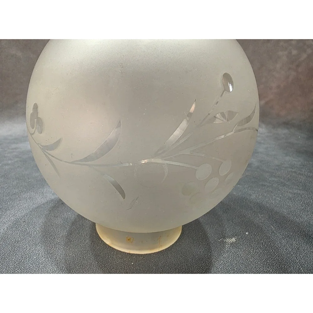 Vintage Frosted Glass Globe Lamp Shade Etched Floral Replacement 2.25 Fitter 9in